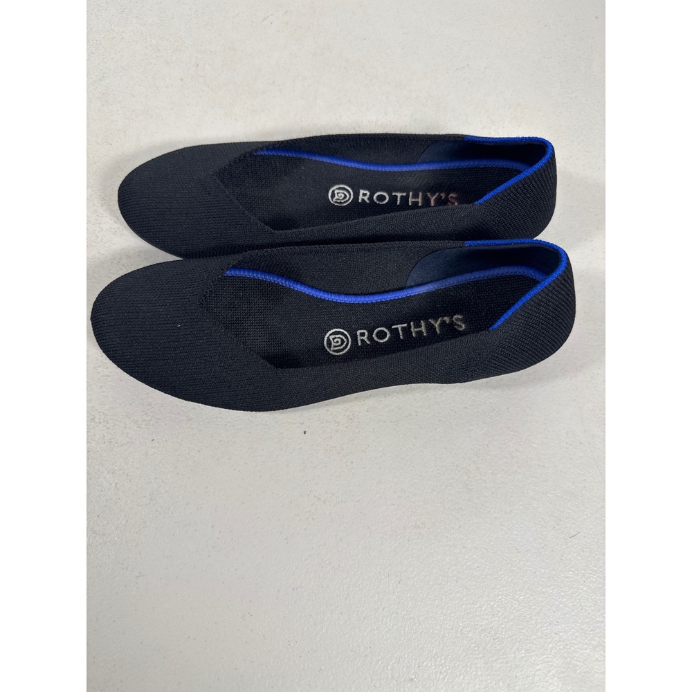 Rothys The Flat Black Solid Rounded Toe Knit Shoes Womens 8